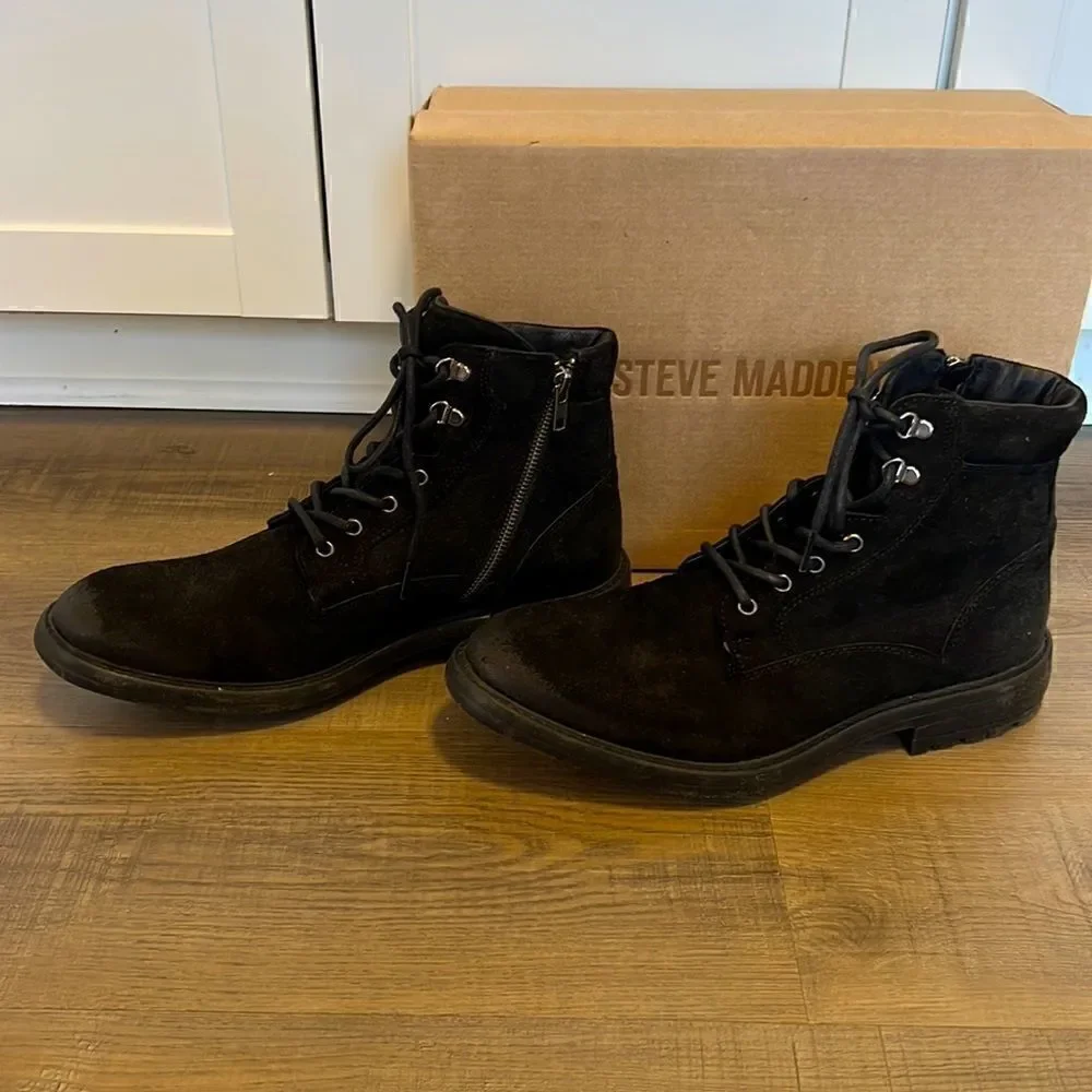 Steve Madden Brad Black Suede Moto Boot Men's Size 12 NEW